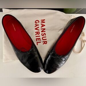 Mansur Gavriel Black Patent Leather Ballet Flats with Red Interior
